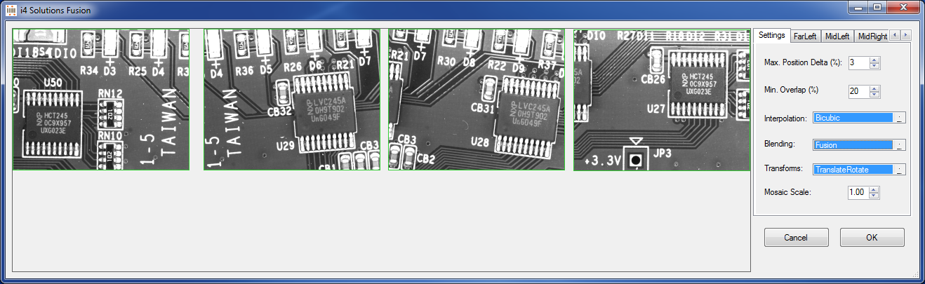 Four component images prior to fusing